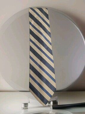 Joseph & Feiss Men's Silk Tie Blue And Cream Striped  Men Necktie